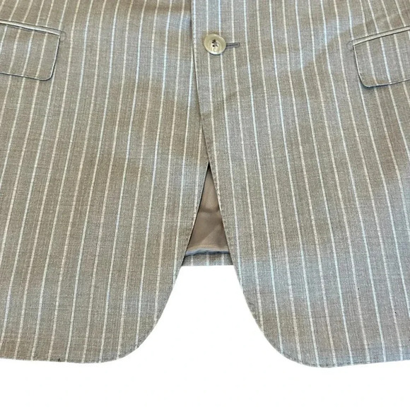 Ermenegildo Zegna Taupe White Pinstripe Blazer Jacket Suit Sport Caoat Size 54R - Picture 2 of 14